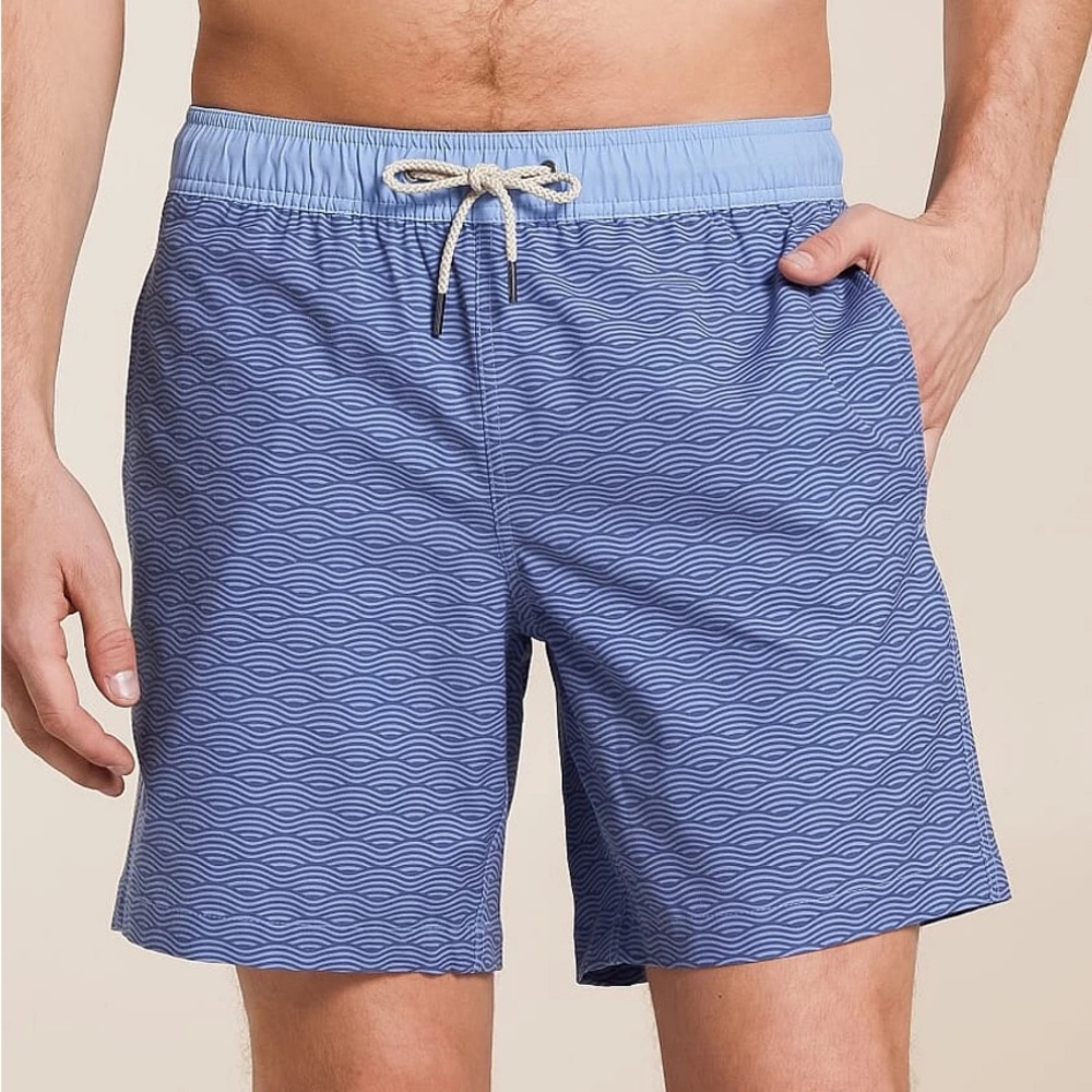 Fair Harbor Men's Blue Wave-Print Swim Trunks
